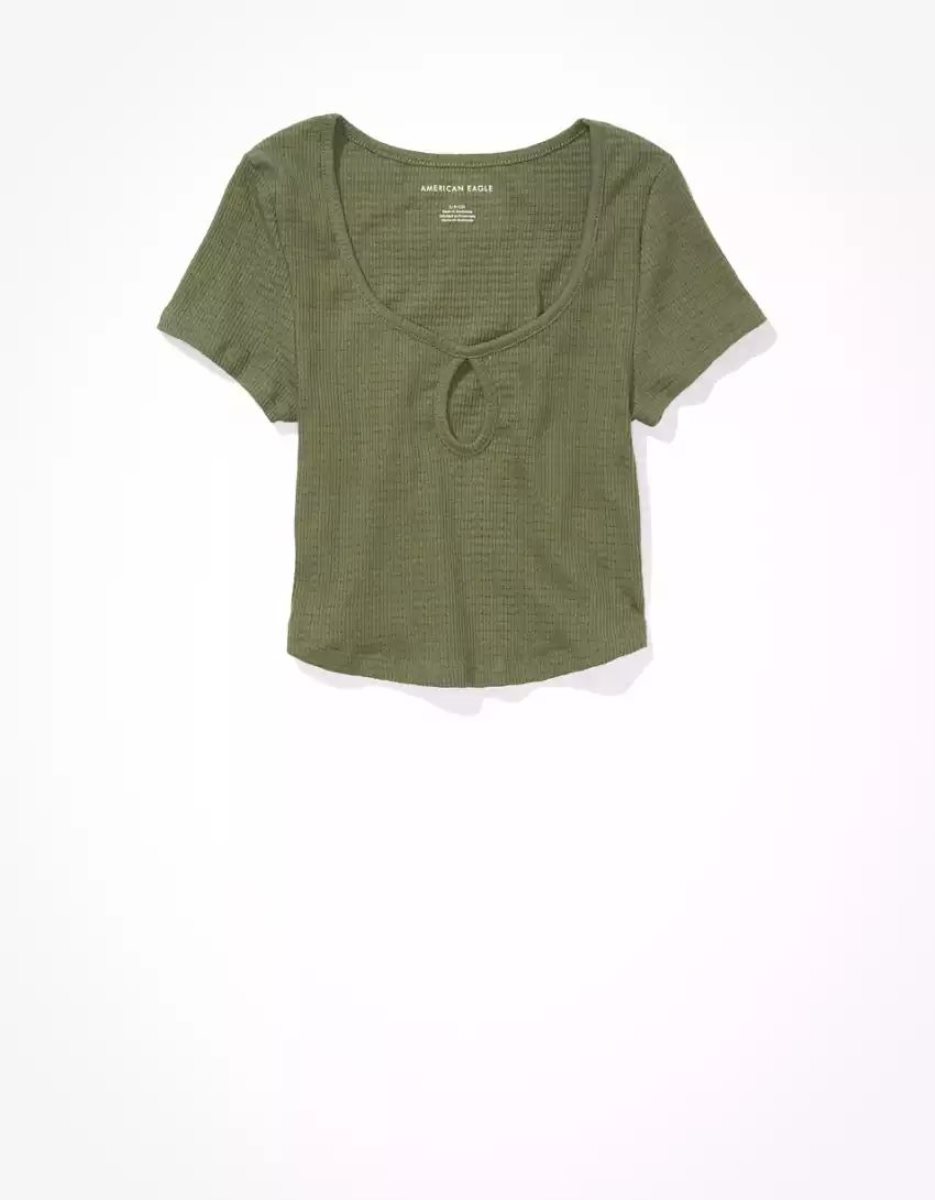 T Shirts American Eagle AE Keyhole Baby Tee Vert Femme | GLW-42892548